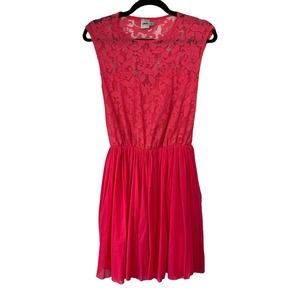 ASOS Hot Pink Lace Pleated A-Line Cap sleeve Mini Dress Size 2